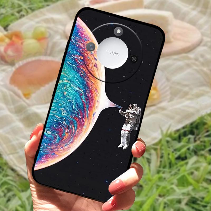 For Huawei Honor X60 Case Flowers Painted Cover Black Silicone Soft TPU Phone Case For Honor X60 Protective Shell Bumper