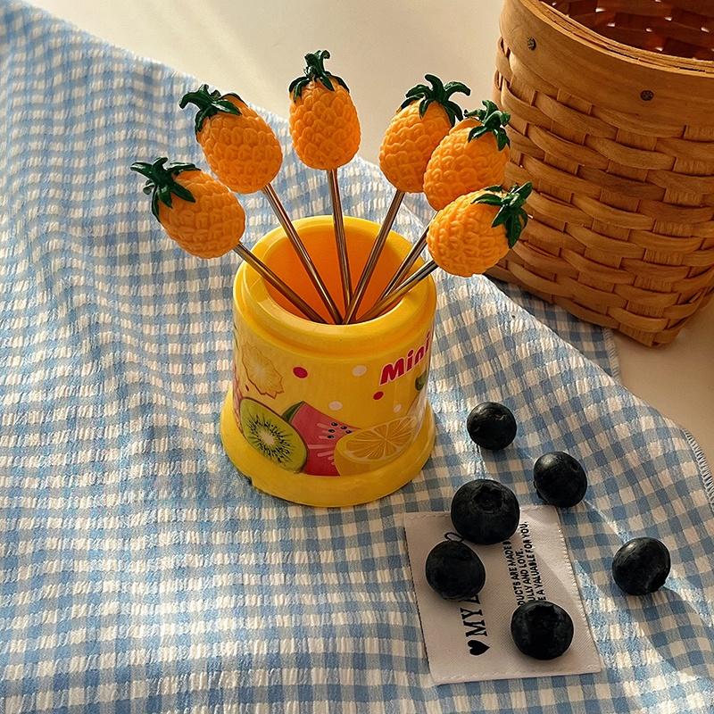 Creative Home Use Fruit Fork Set with Storage Can Stainl Steel Cake Fork Dert Small Fork Cute And Practical Dining Uten...