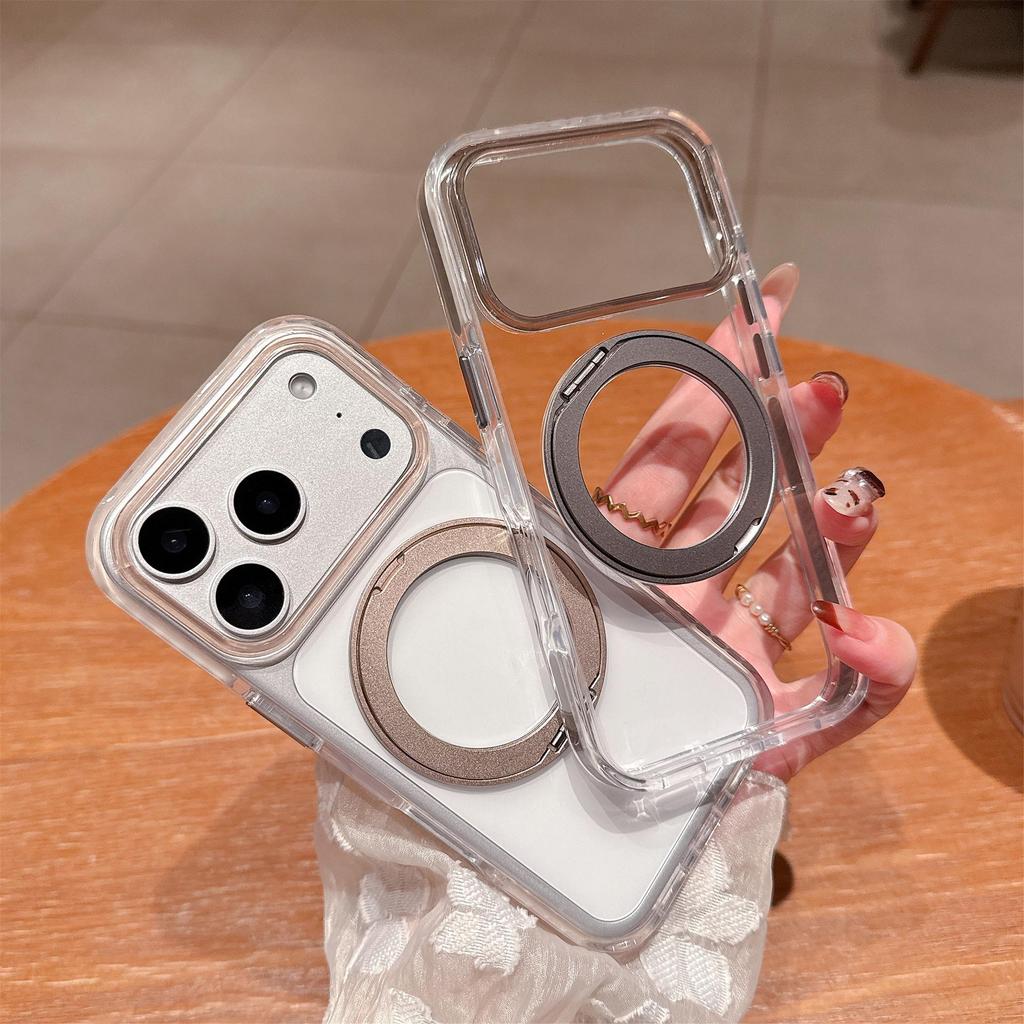 iPhone 17 Pro Max Case: 360° Rotating Magnetic Stand, Transparent, Drop Protection