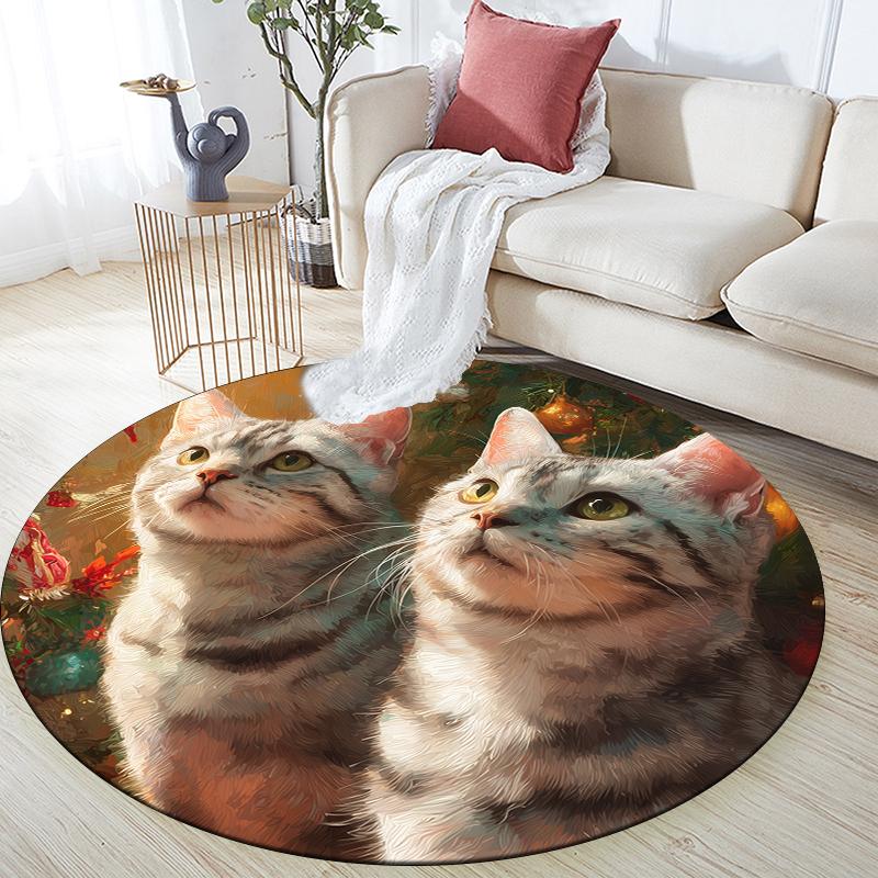 Runder Teppich im Muster der American Shorthair, Teppich für Wohnzimmer, Schlafzimmer, Spielzimmer, Rutschfeste Fußmatte, Feiertagsgeschenke und Geburtstagsgeschenke.