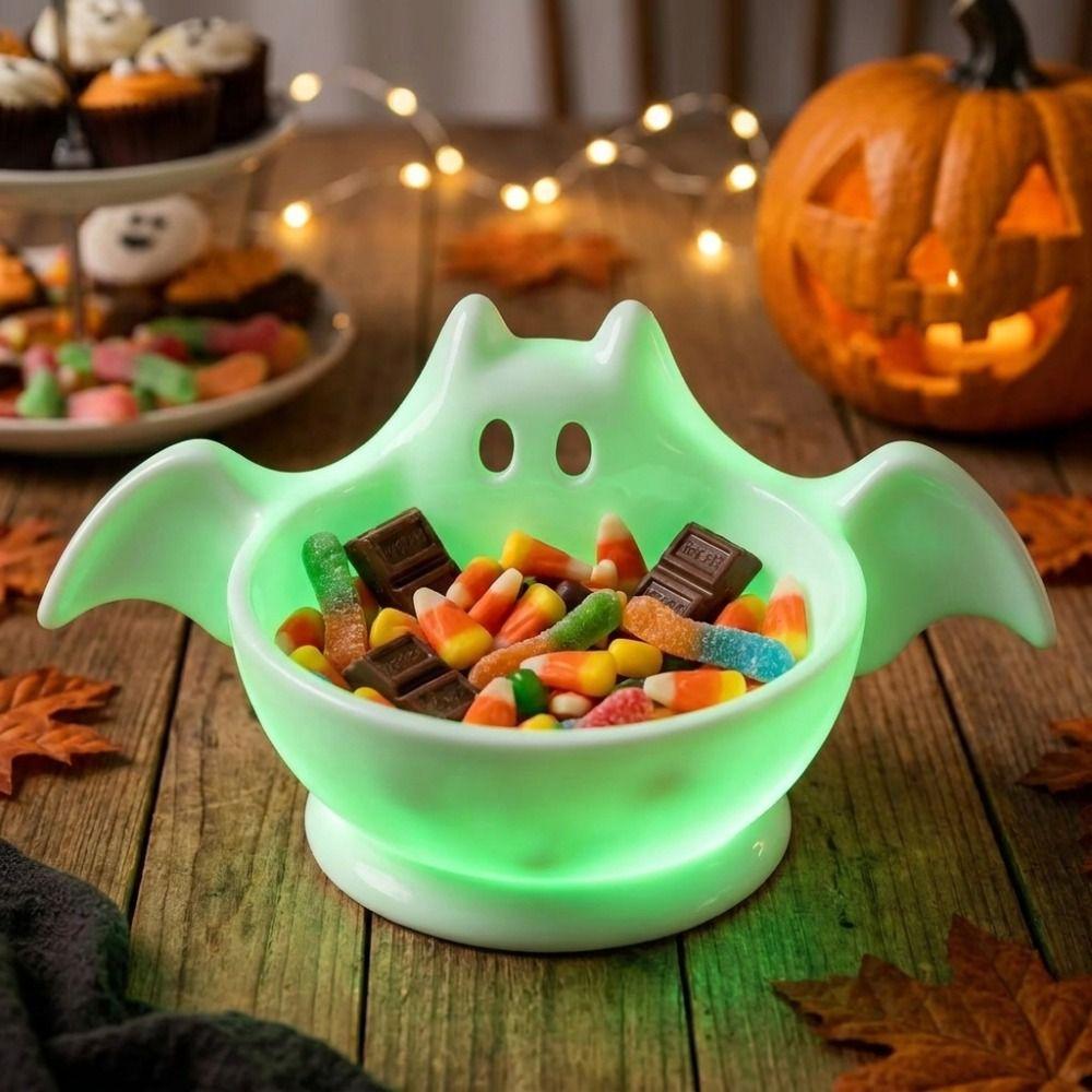 Luminous Halloween Bat Shaped Storage Bowl Cute Desktop Candy Bowl  Desk Organizer