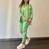 2024 Plus Size Women's Casual Crepe Loose Lapel Long Sleeve Shirt Set - European & American Style