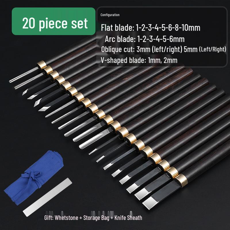 Nitriertes Weißstahl Holzschnitzmesser mit Griff aus lila Sandelholz