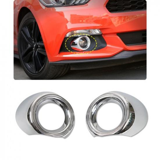 Chrome Front Fog Light Lamp Trim Cover Ring Decal for Ford Mustang 2015-18 Pair