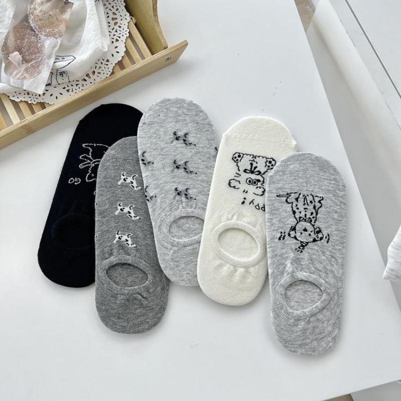 Cartoon Dog Cute Sock Slippers Cotton Thin Breathable Summer Invisible No Show Socks Silicone Non-slip Low Cut Ankle Boat Socks