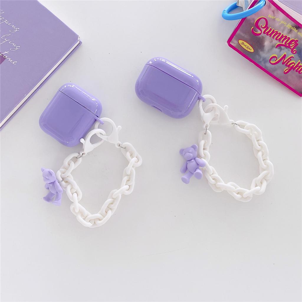 Compatible with Apple AirPods Pro 1st Gen Bluetooth Earphone Protective Case 1/11 Purple Cute Little Bear Earphone Headphone Case