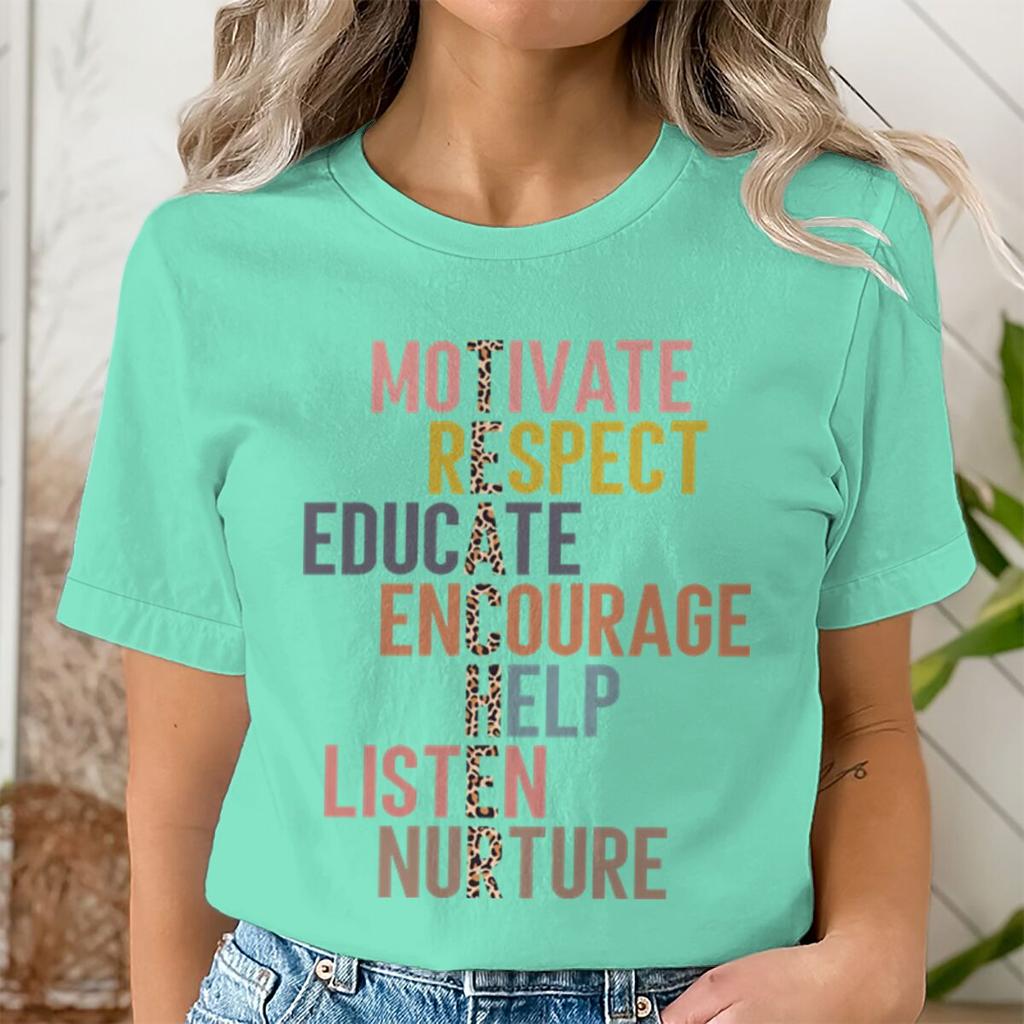 Leopard Print Teacher Tshirt Motivate Respect Educate Inspirational Quote Back To School Tee Gifts Unisex Unisex Teacher Tshirts