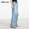 Jinyujie Women's Mid-Waist Loose Straight Wide-Leg Jeans
