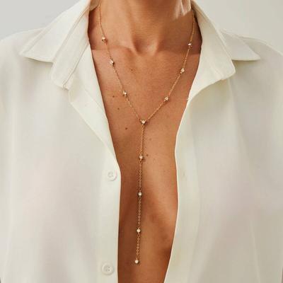 Salircon Minimalism Rhinestone Long Tassel Necklace Women Vintage Chest Thin Chain Female Adjustable Chain Party Jewelry Gifts