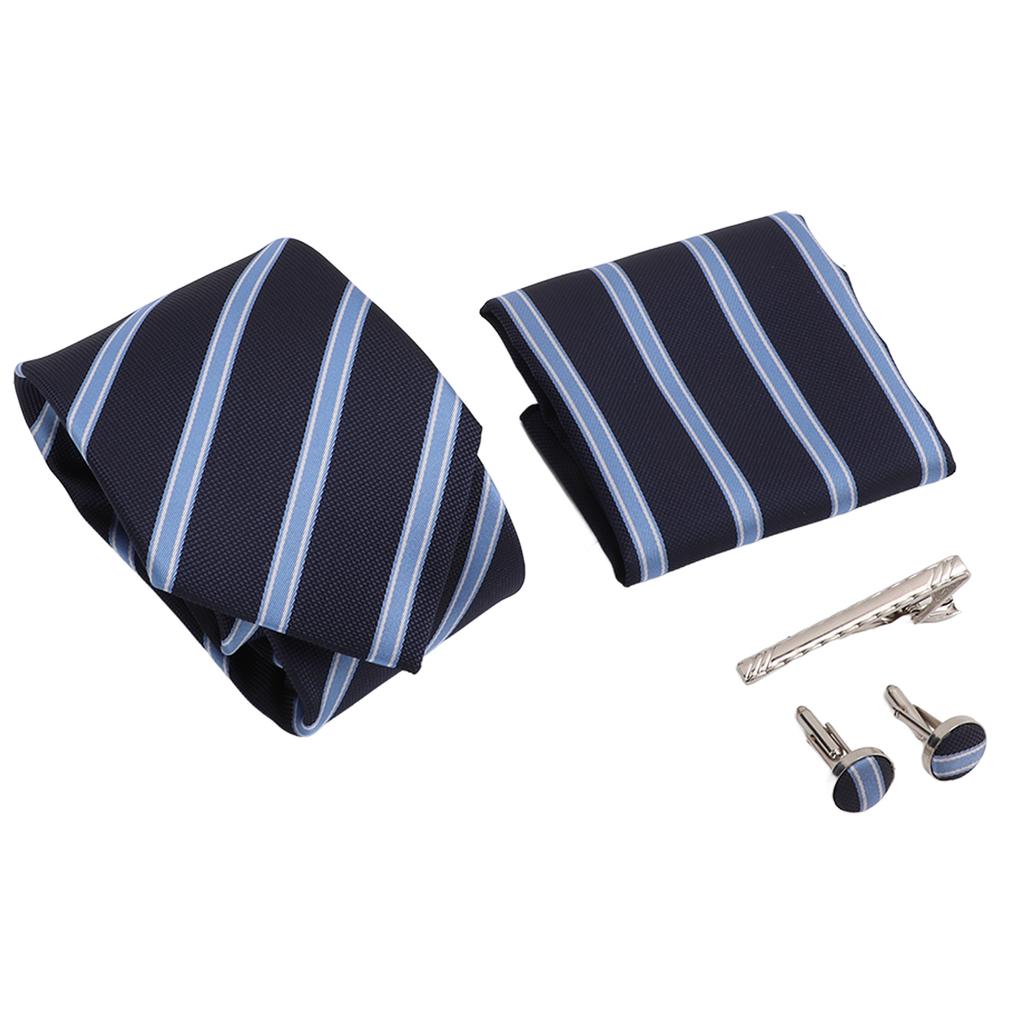 Mens Tie Set Handkerchief Cufflinks Tie Clip Durable Wear Resistant Delicate Texture Classic Stripe Design Men S Ties