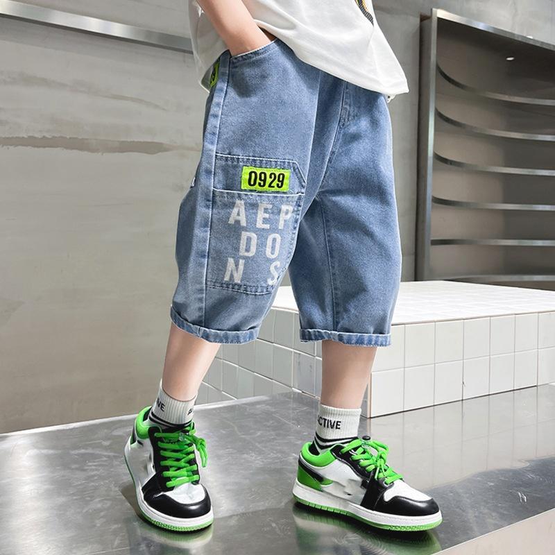 Summer Teenage Boys Denim Shorts 4-10 Years Summer Fashion Letter Printed Soft Trousers for Kids Children Casual Pants
