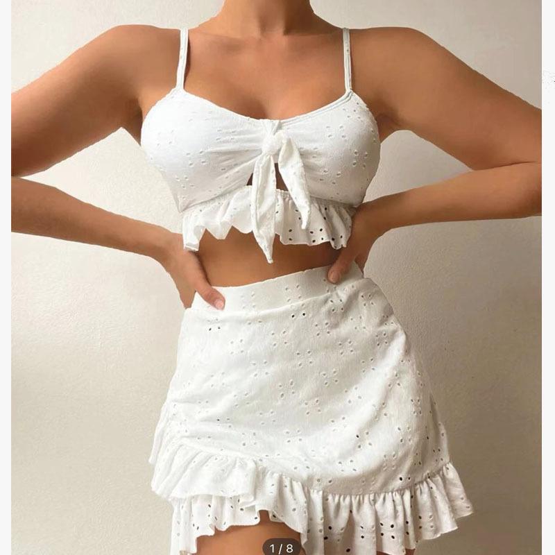 2024 Women's Three-Piece Beach Bikini & Dress - Conservative European & American Style