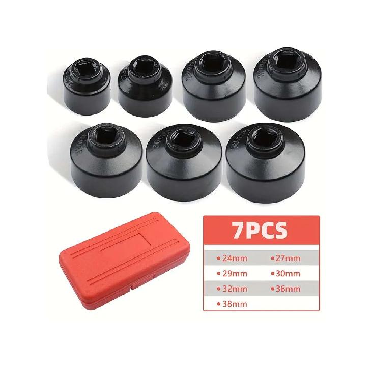 7PCS 3/8  Drive Oil Filter Socket Set, Cap Wrench Removal Tool Kit Includes 24, 27, 29, 30, 32, 36, 38mm, Remover Installer Tool 7pcs