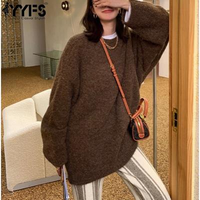 Damenmode, lässig, Herbst/Winter, einfarbig, mit Druck, lange Ärmel, O-Ausschnitt