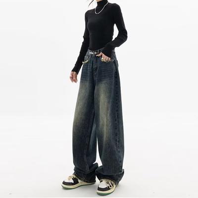 Harajuku Y2K blugi largi femei Streetwear moda retro toamna pantaloni cu talie înaltă pantaloni largi cu picioare largi din denim pentru femei