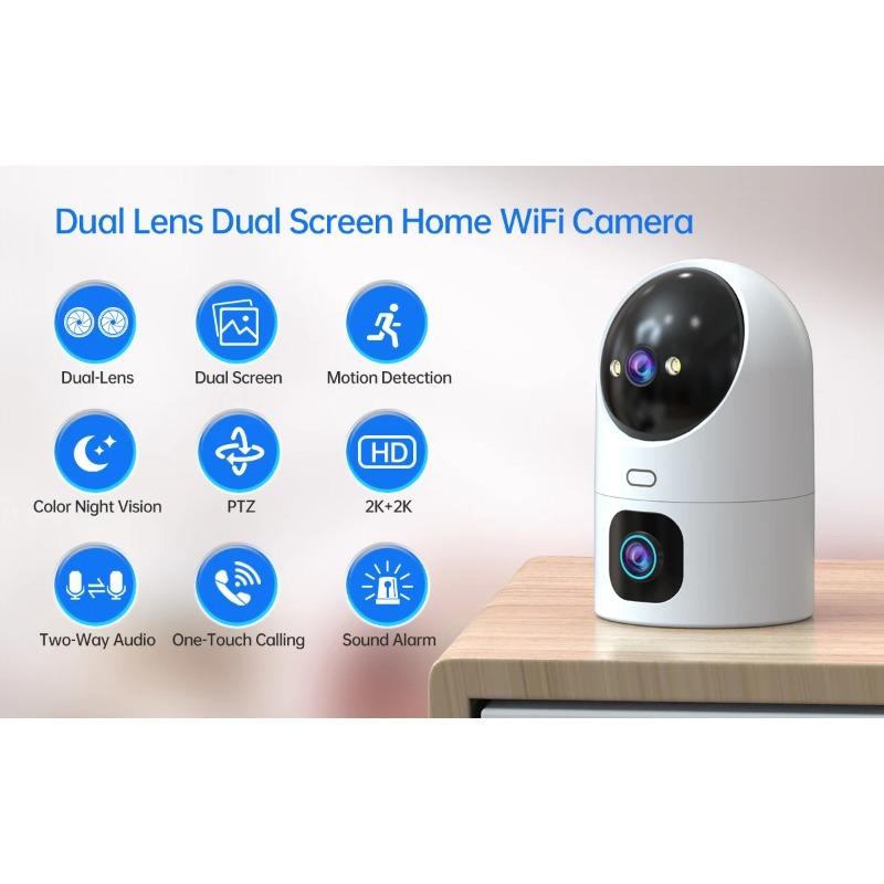 1pc Ultra HD Camera 5G WiFi Dual Lens Camera, Home Security Surveillance, Colour Night Auto Tracking Video Surveillance