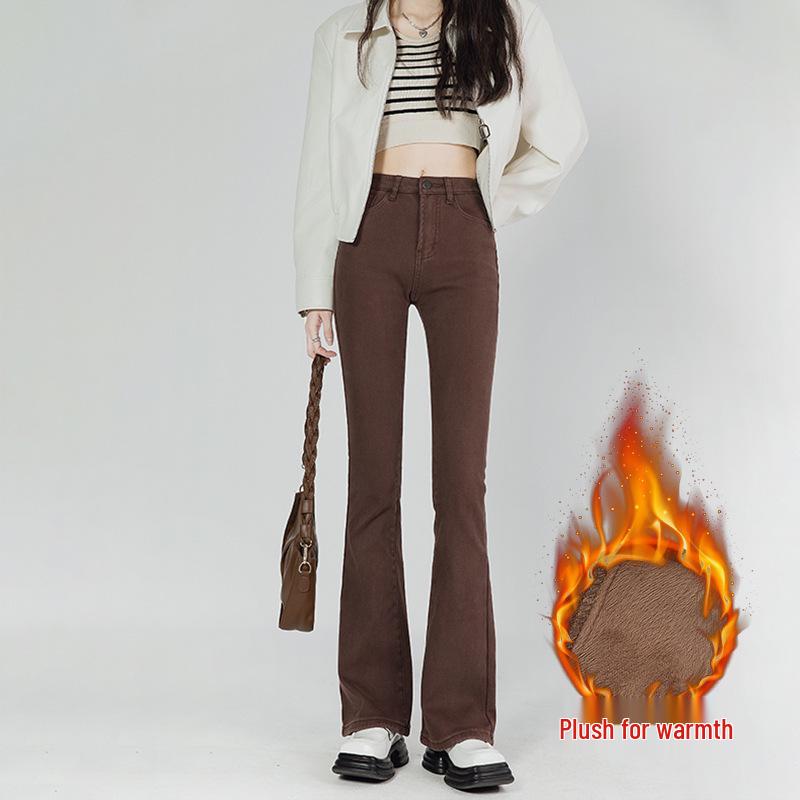 Hong Kong Style Velvet Flare Jeans - Women s Winter 2025 Retro Slim Fit Bell Bottoms Medium