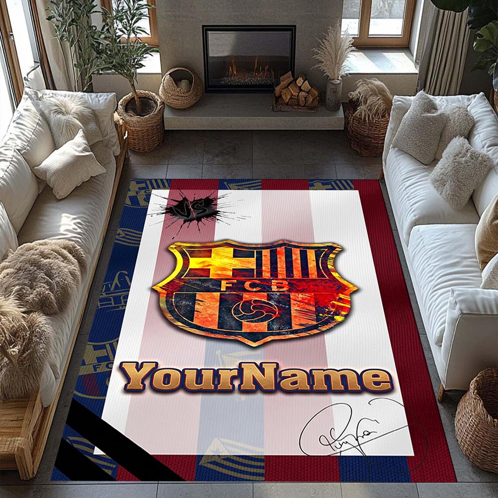 Fc Barcelona Customized Name Area Rug Design for Dormitory Entryway Outdoor Foyer Anti-slip Rug Office Home Decor Perfect Birthday/Christmas Gift Idea