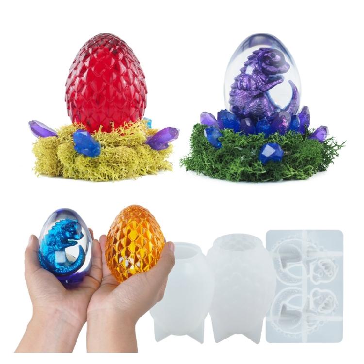 Dragon Egg Resin Silicone Mold with USB Powered Wooden Lighting Base Stand