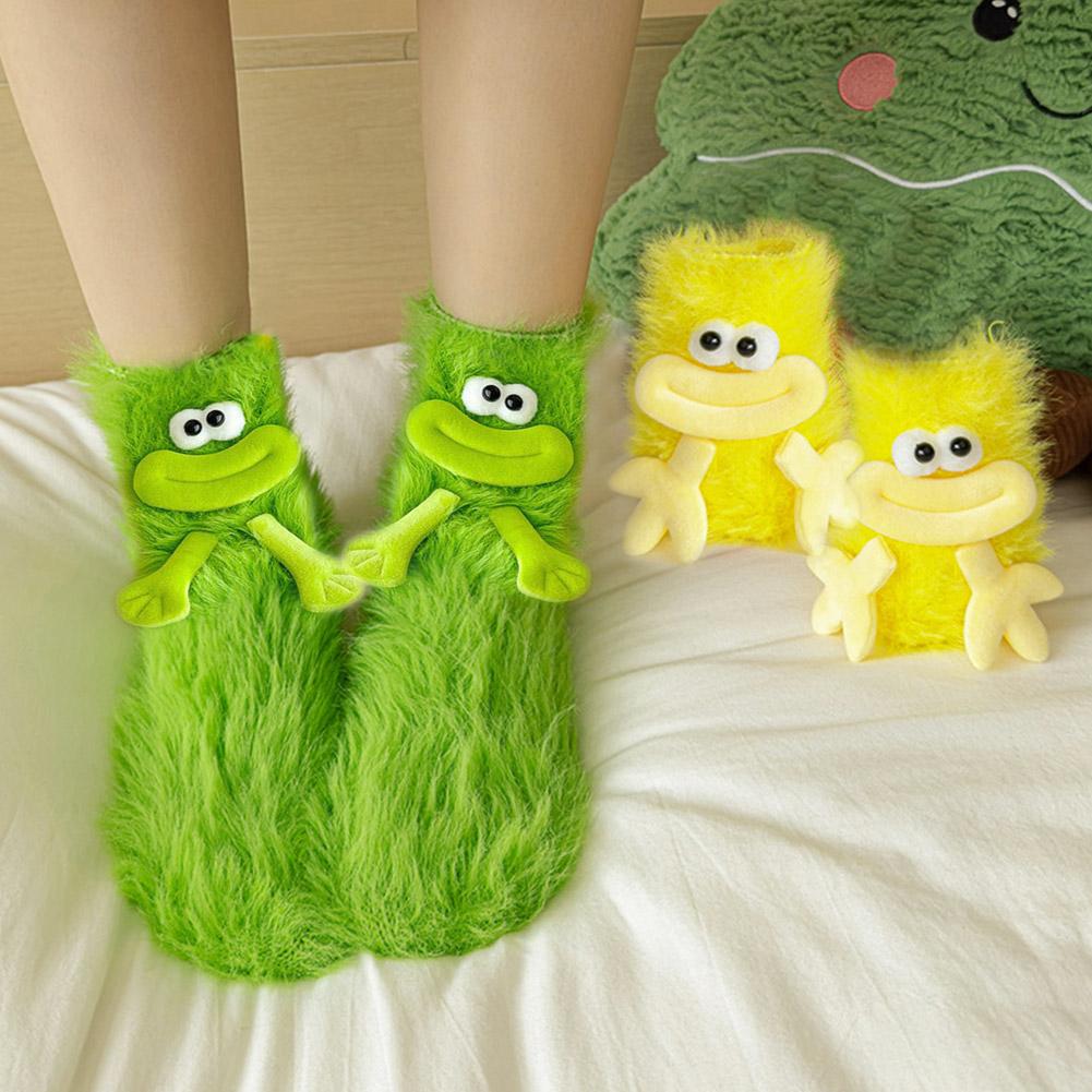 Mink Fleece Floor Socks Ugly And Cute Big Eye Funny Warm Medium And Autumn Sleeve Cartoon And H Y9O7