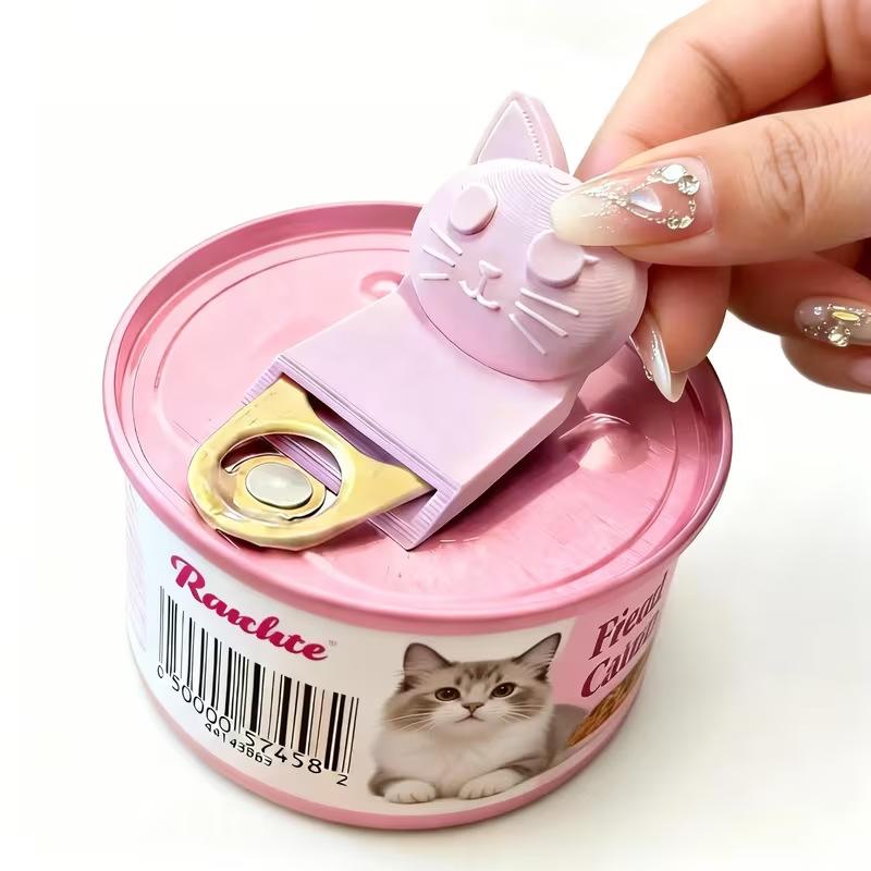 Cat Shape Can Opener for Pets Manual Ring Pull Opener Portable Design for Home Kitchen Pet Food Cans
