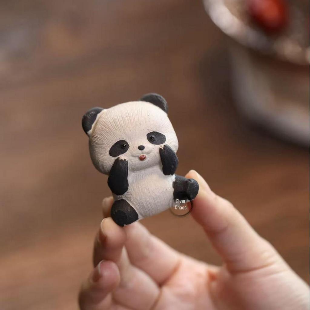 Cute Panda Yixing Purple Clay Tea Pet Ornament - Adorable Tea Table Decoration