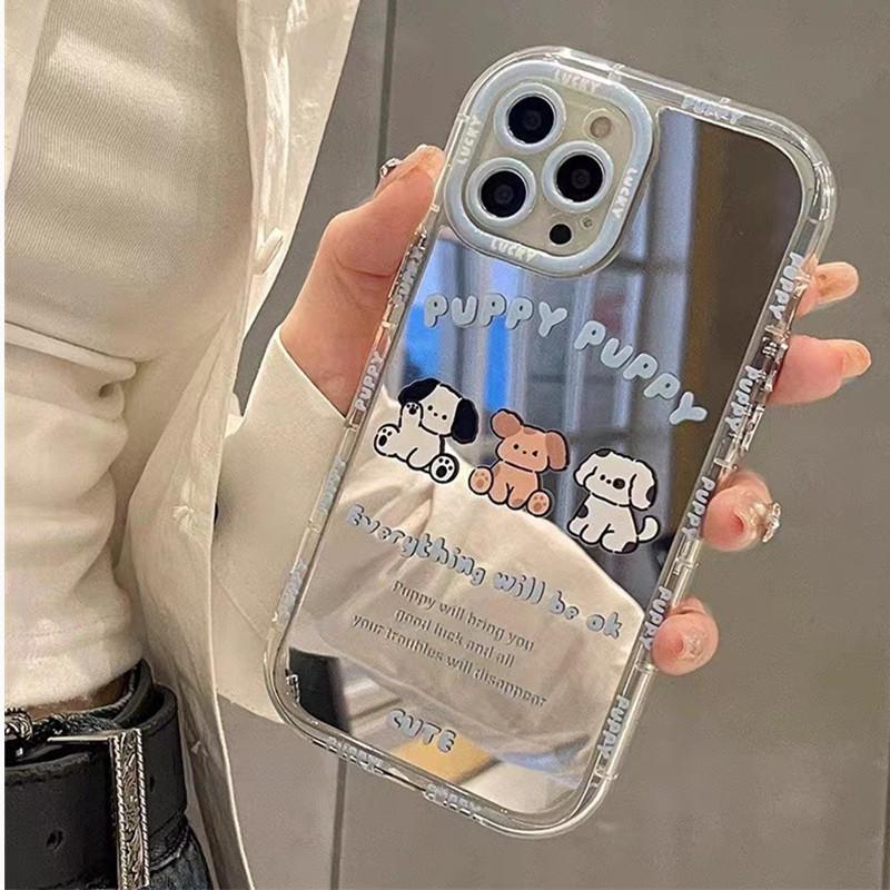 Blue Frame Three Dogs for IPhone17promax Cream Mirror Phone Case Oil 16 Brand New 15 Cartoon 14