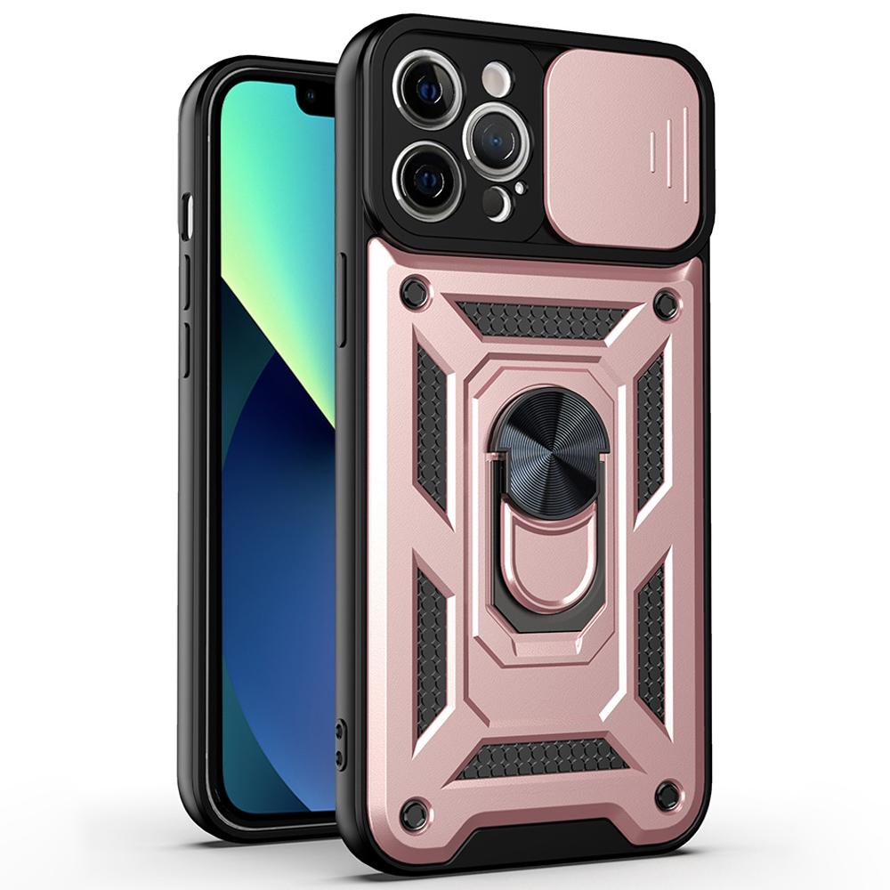 For iPhone 11 Pro Max Case Kickstand PC+TPU Phone Cover with Slide Camera Lid