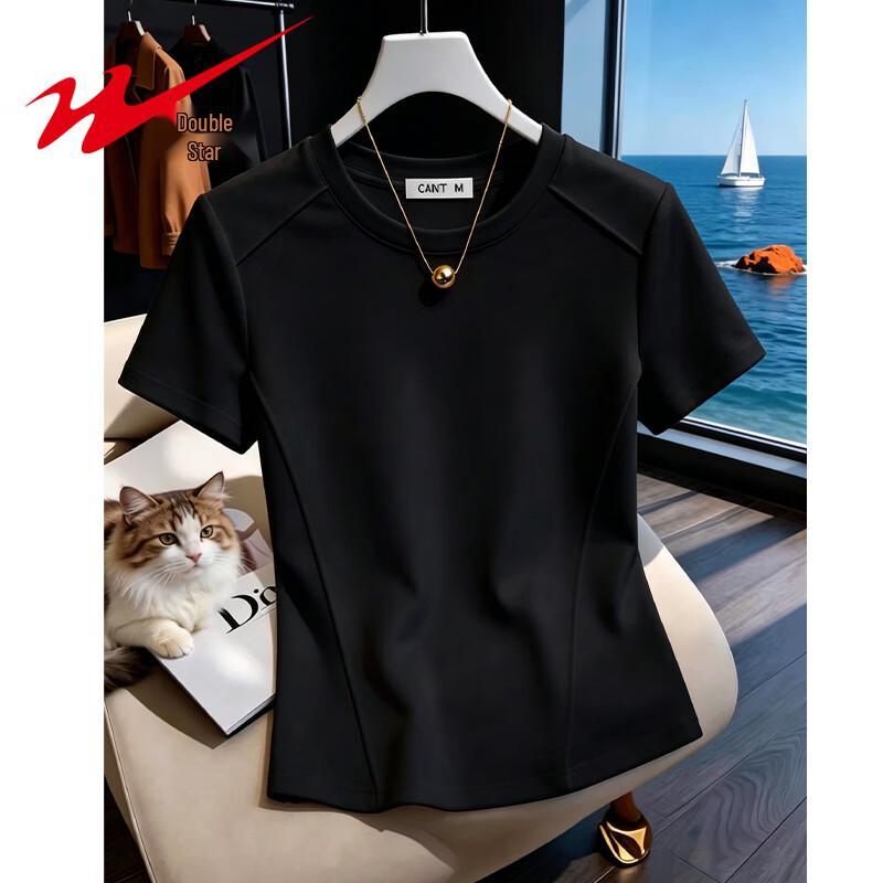 Shuangxing Women s Short Sleeve Round Neck T-shirt L чёрный