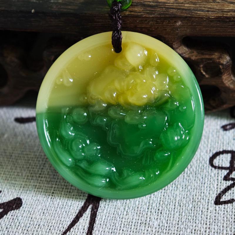 Přívěsek Draka ze zeleného jaspisu a bílého nefritu - Unisex Imitace Hetianského nefritu