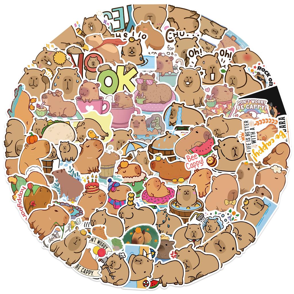 100PCS Cute Capybara Cartoon Stickers Waterproof for Phone Laptop Guitar Kids Toy Graffiti Decal