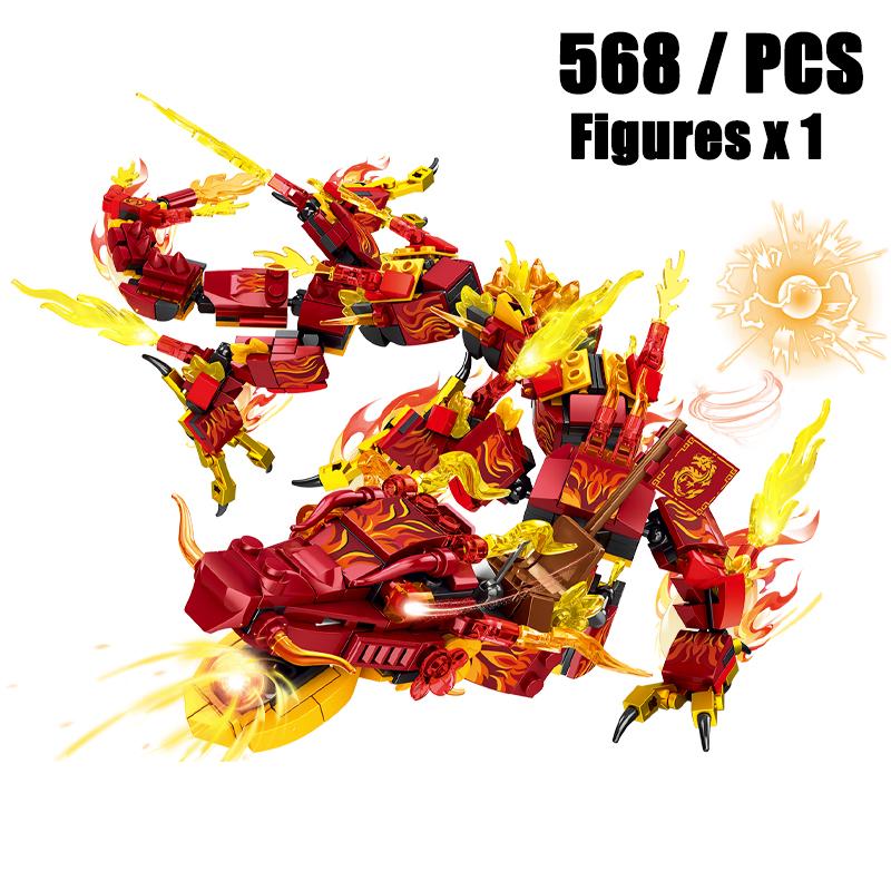 Phantom Ninja Ice Water Series Double-Headed Element Dragon Building Blocks Set Classic Cartoon Model Bricks Kit Child Toys Gift