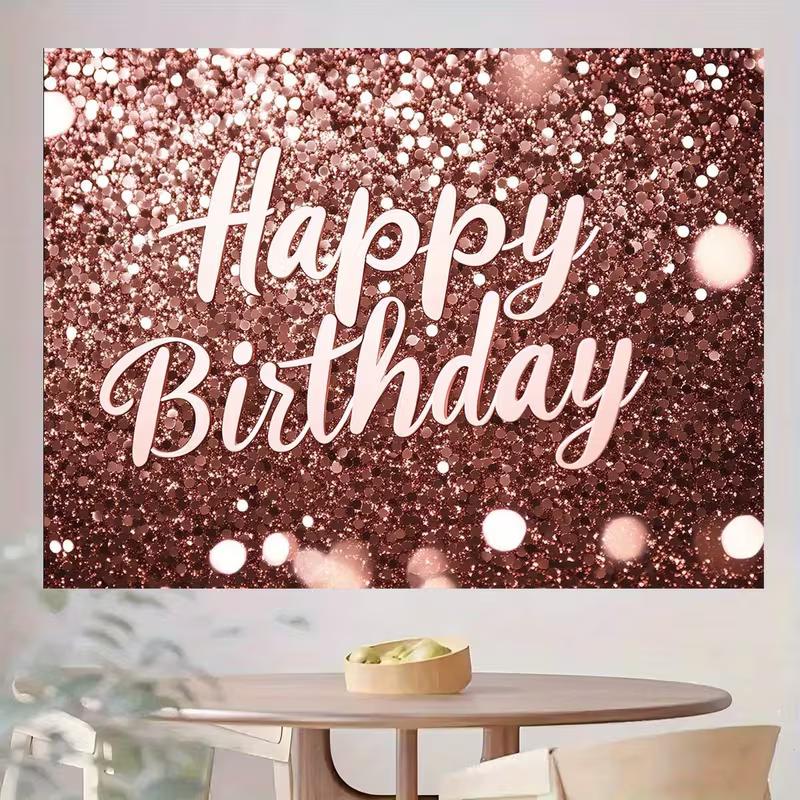 2D Luxury Pink Gold Glitter Happy Birthday Photography Background Banner