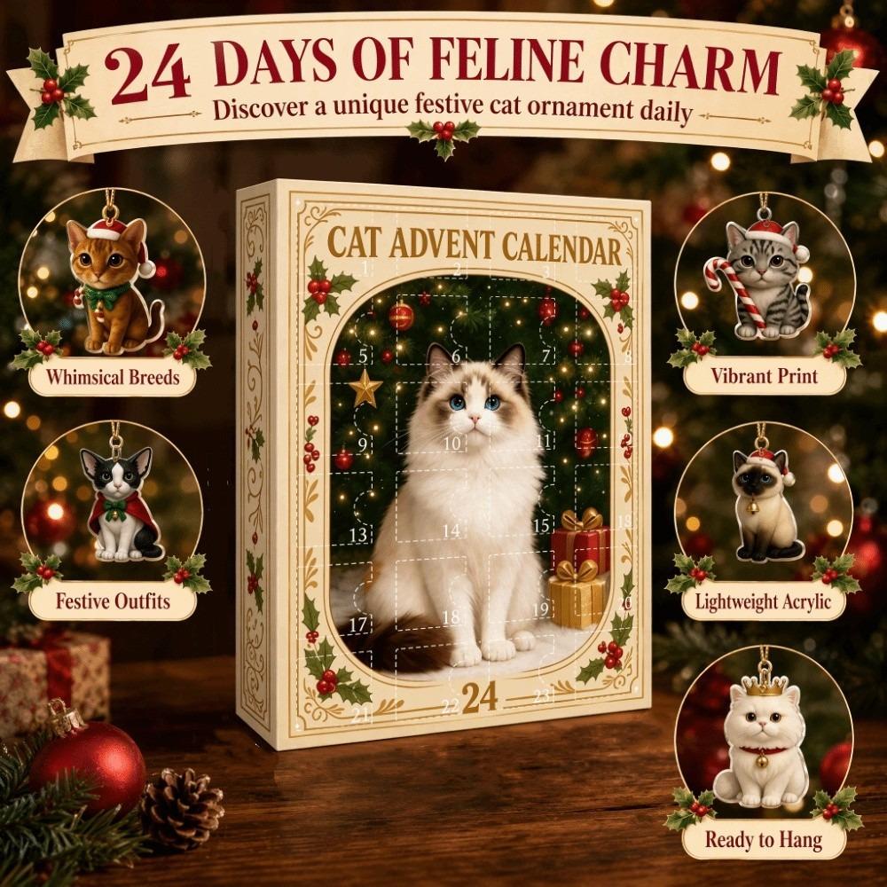24 Boxes Christmas Countdown Calendar Cute Cat Advent Calendar Cat Calendar  Tree Decoration