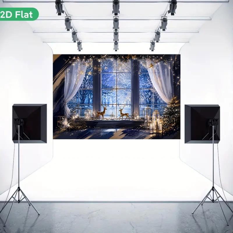 1Pcs Christmas Winter Window Scene Decoration Background Xmas Backdrop Decorations For Photo Studio Photo Booth Party
