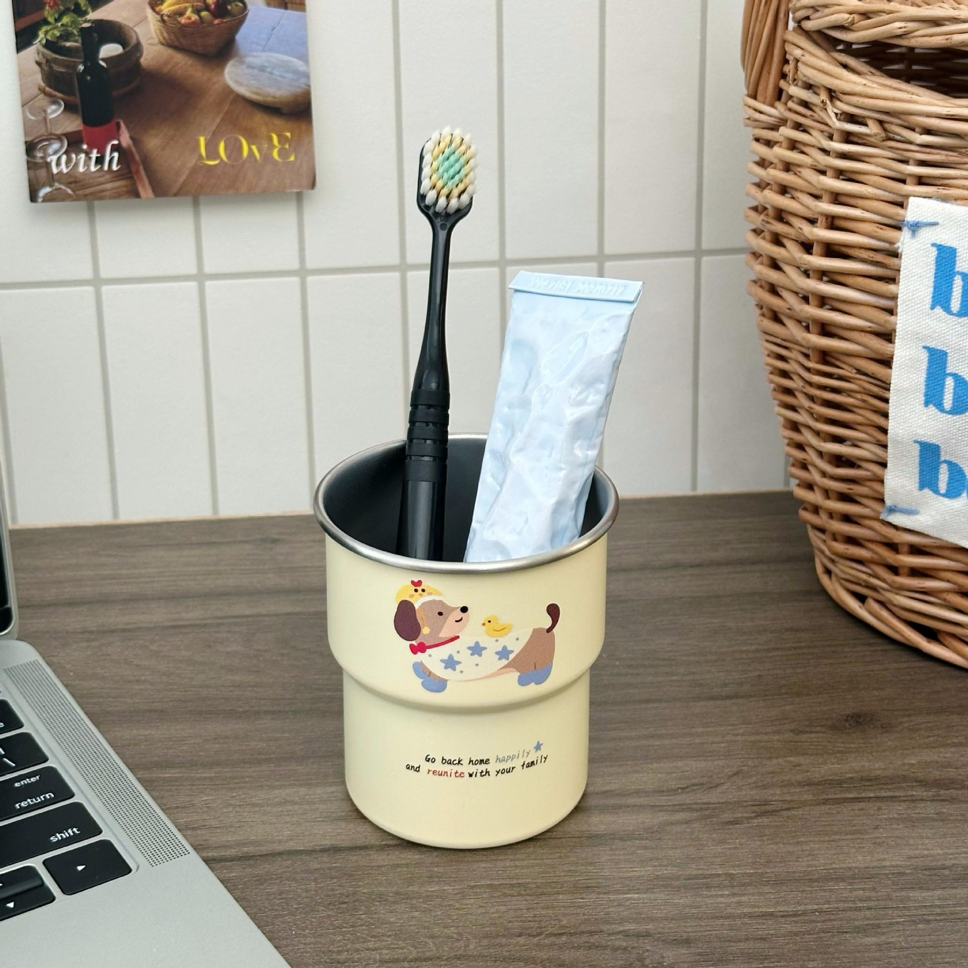 High-Value Cute Sausage Puppy Mouthwash Cup Homemade Cartoon Couple Household Toothbrush Cup Stainless Steel Tooth Cup Toothset 201-300ml