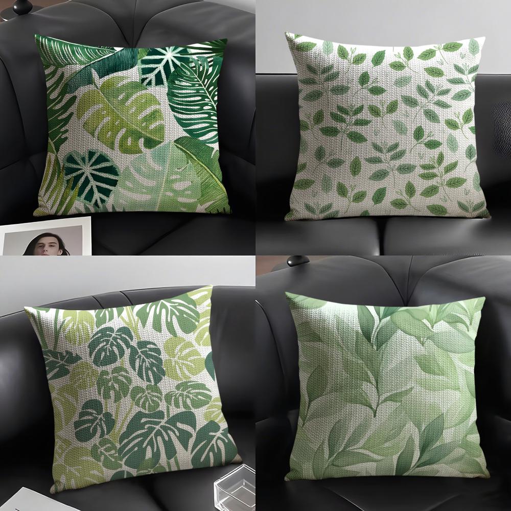 Modern style Leaf Pillow Case Natural Linen Double-Sided Printing Sofa Home Decor Cushion Cover