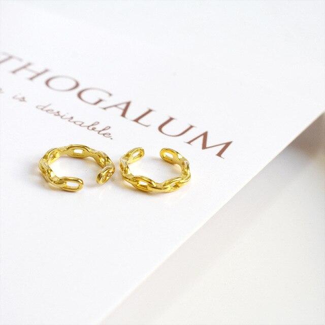 LKO Real 925 Sterling Silver Trendy Ear Cuff For Girl Retro Circle Clip-on Simple Earrings For Women Jewelry золотой