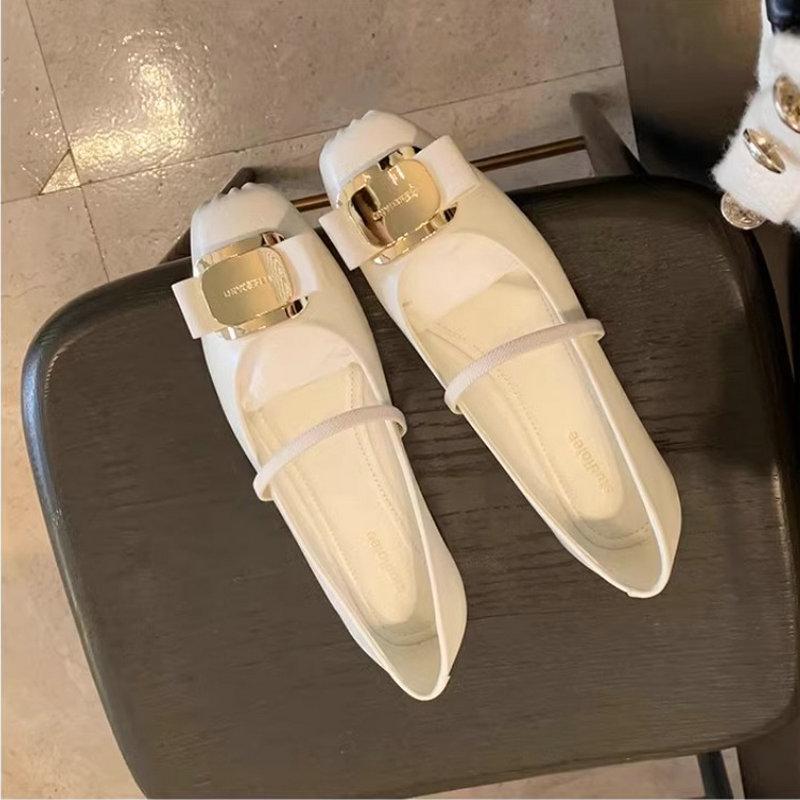 

Модная женская обувь на плоской подошве 2024 Новая весенне-осенняя обувь Мэри Джейн для женщин Ретро Французский квадратный носок Серебристые балетки на плоской подошве 32