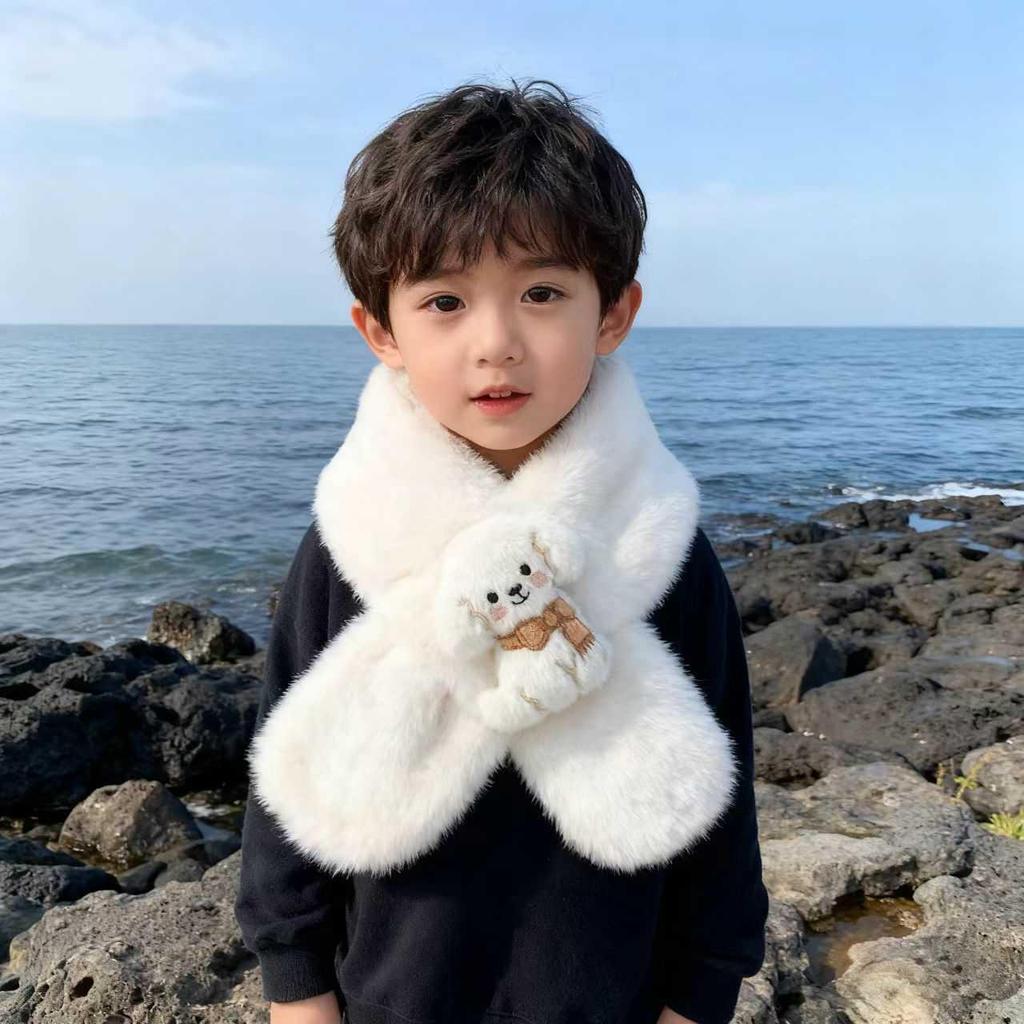 Korean Style Cute Cartoon Plush Scarf for Small Dogs and Children - Warm Winter Neck Gaiter for Girls