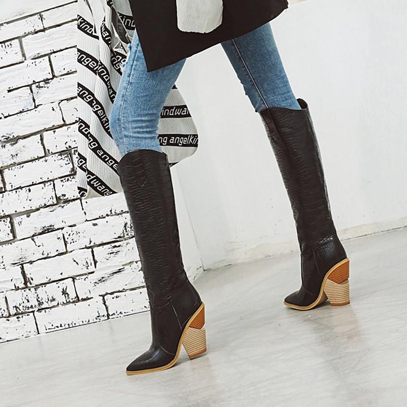 Fashion Women Knee High Boots Western Cowboy Boots for Women Long Winter Boots Female Shoes Pointed Toe Cowgirl Boots zapatos de mujer