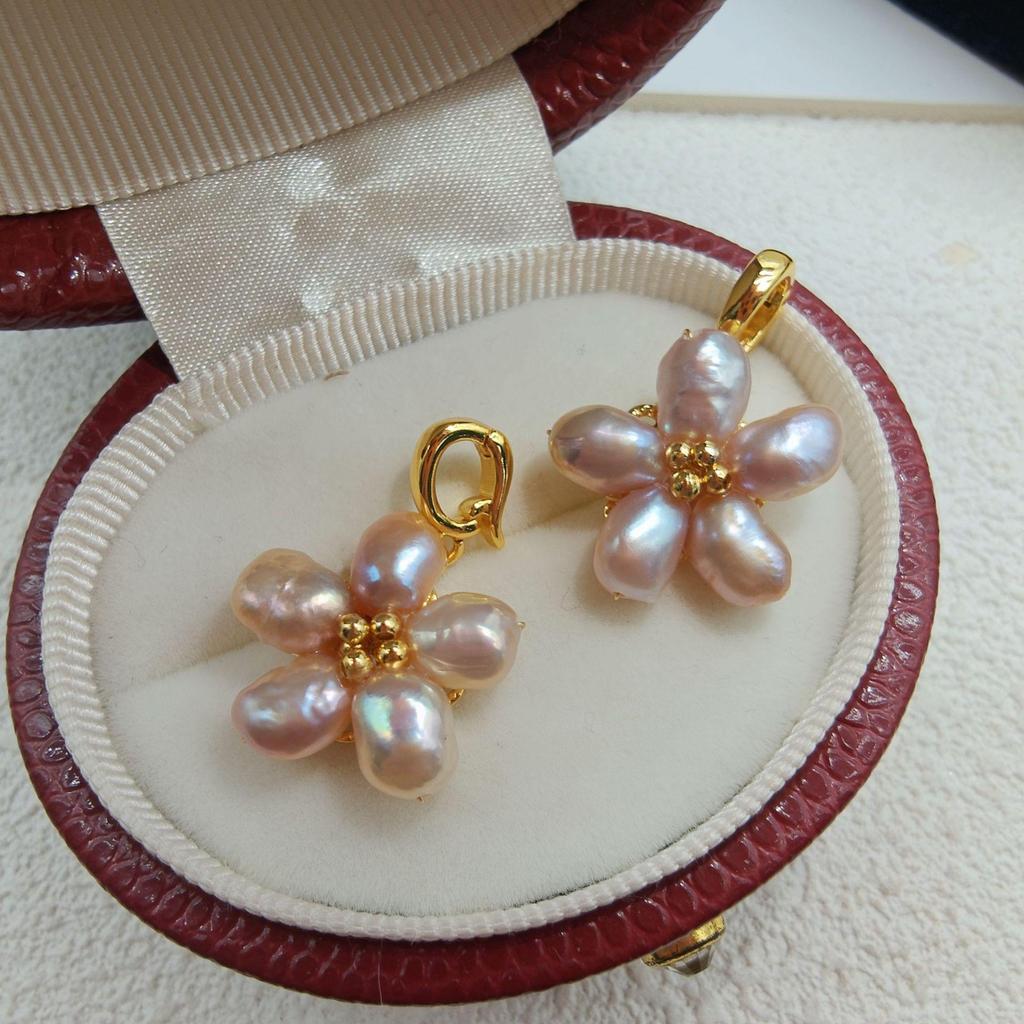 Baroque Pearl Five-Petal Flower Earrings - S925 Silver, Original Retro Design, Versatile Celebrity Style