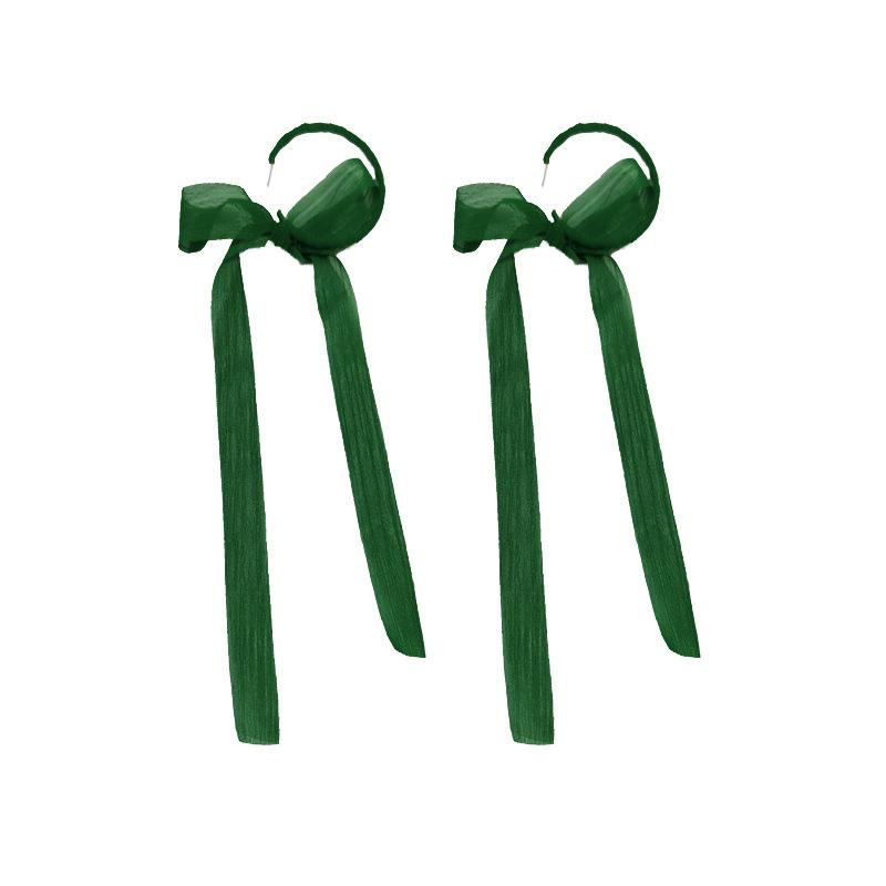 C-Shaped Fairy Gas Streamer Earrings Design Sense Green Chiffon Purple Bow Long French Earrings Stud Earrings