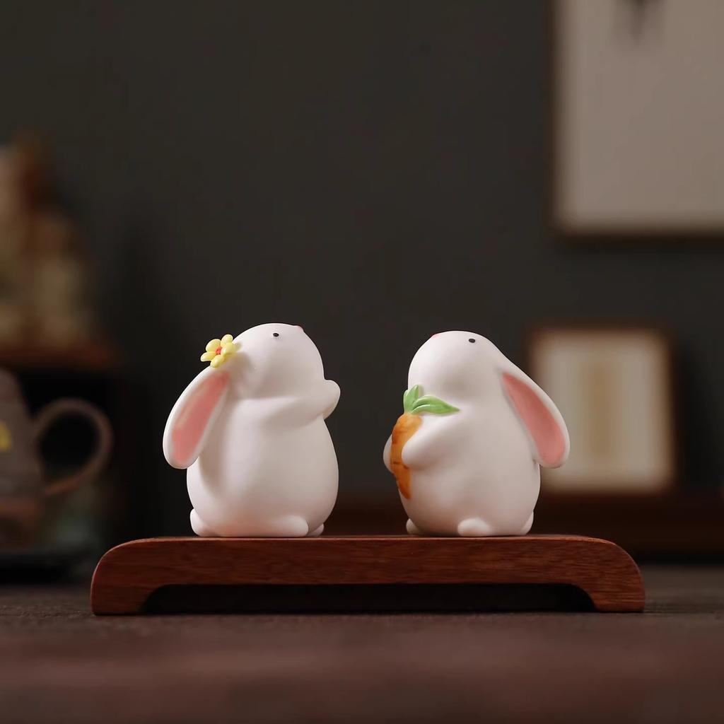 Cute Little Rabbit Animal Rabbit Tea Pet Ornament Ceramic Office Desktop Desk Tea Room Tea Table Home Decoration