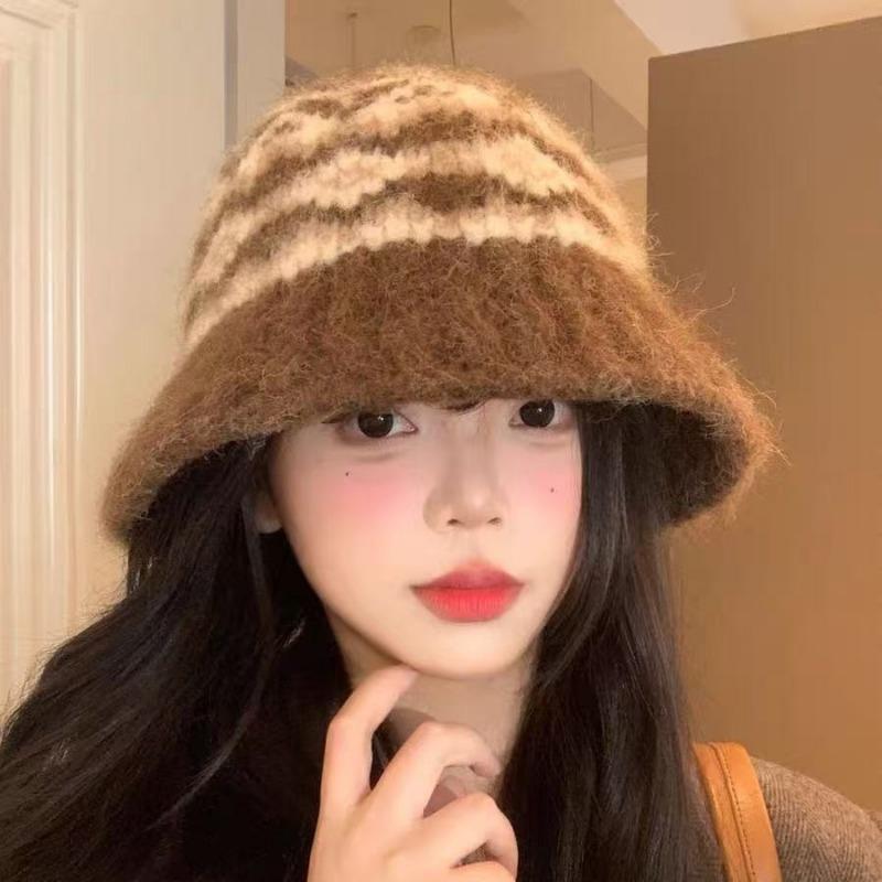 Women Fair Isle Knit Fisherman Hat Large Head Size Warm Bucket Hat