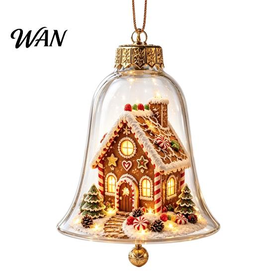 Miniature Holiday Scene Hanging Balls 3D Christmas Bell Ornament, Winter Clear Decoration with Santa Festive Window Shelf Decorations Snowman Reindeer