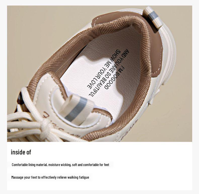 Women's Genuine Leather Dad Shoes - Stylish, Non-slip, Thick Sole Casual Sneakers for Autumn/Winter