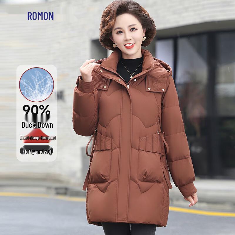 ROMON Women's Hooded Mid-Length 90% Duck Down Winter Coat