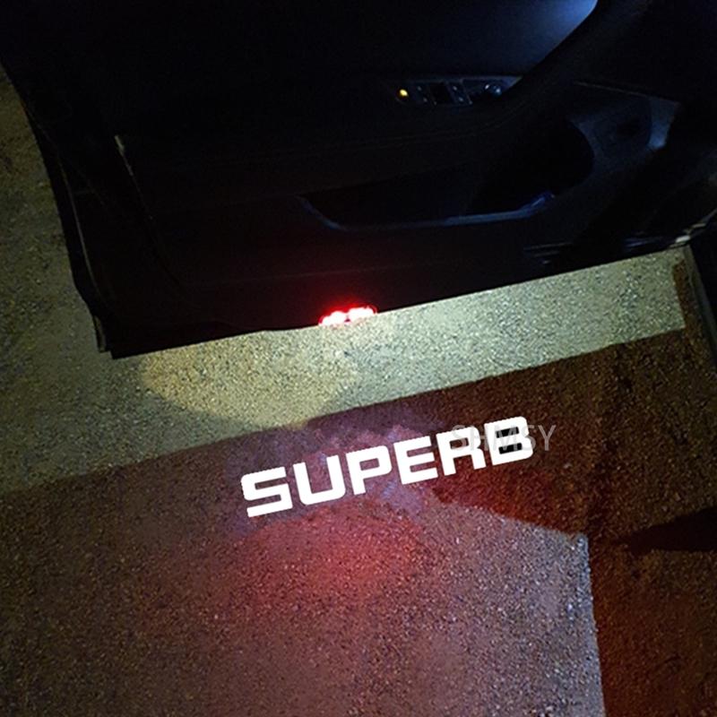 AAABQ1 2Pcs LED Car Courtesy Light Signal Lamp Projector Accessories For Skoda Superb 3V 3T B5 B6 B8 2009-2015 2016 2017 2018 2019 2020
