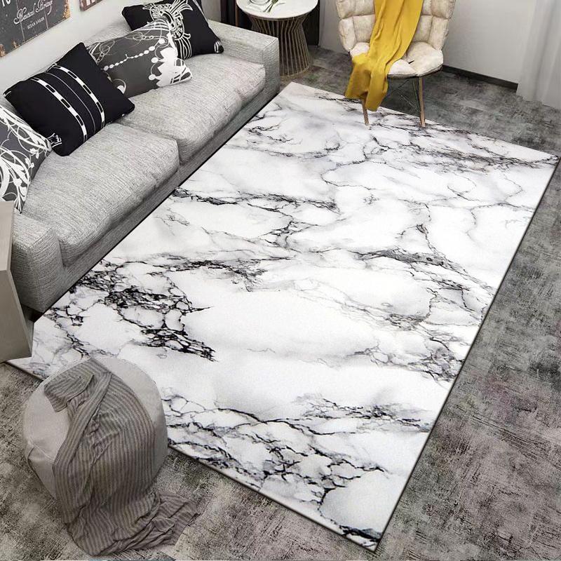 Marble Pattern Area Rug, Modern White and Black Carpet for Home Decor Suitable for use as an anti-slip for living room bedroom sofas